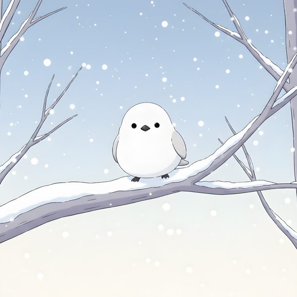 雪とまんまるなシマエナガ(冬)